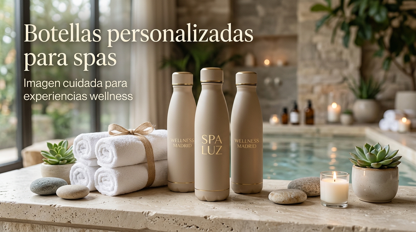 Una opción cuidada y funcional para reforzar la experiencia wellness con botes, botellas y termos de imagen elegante.